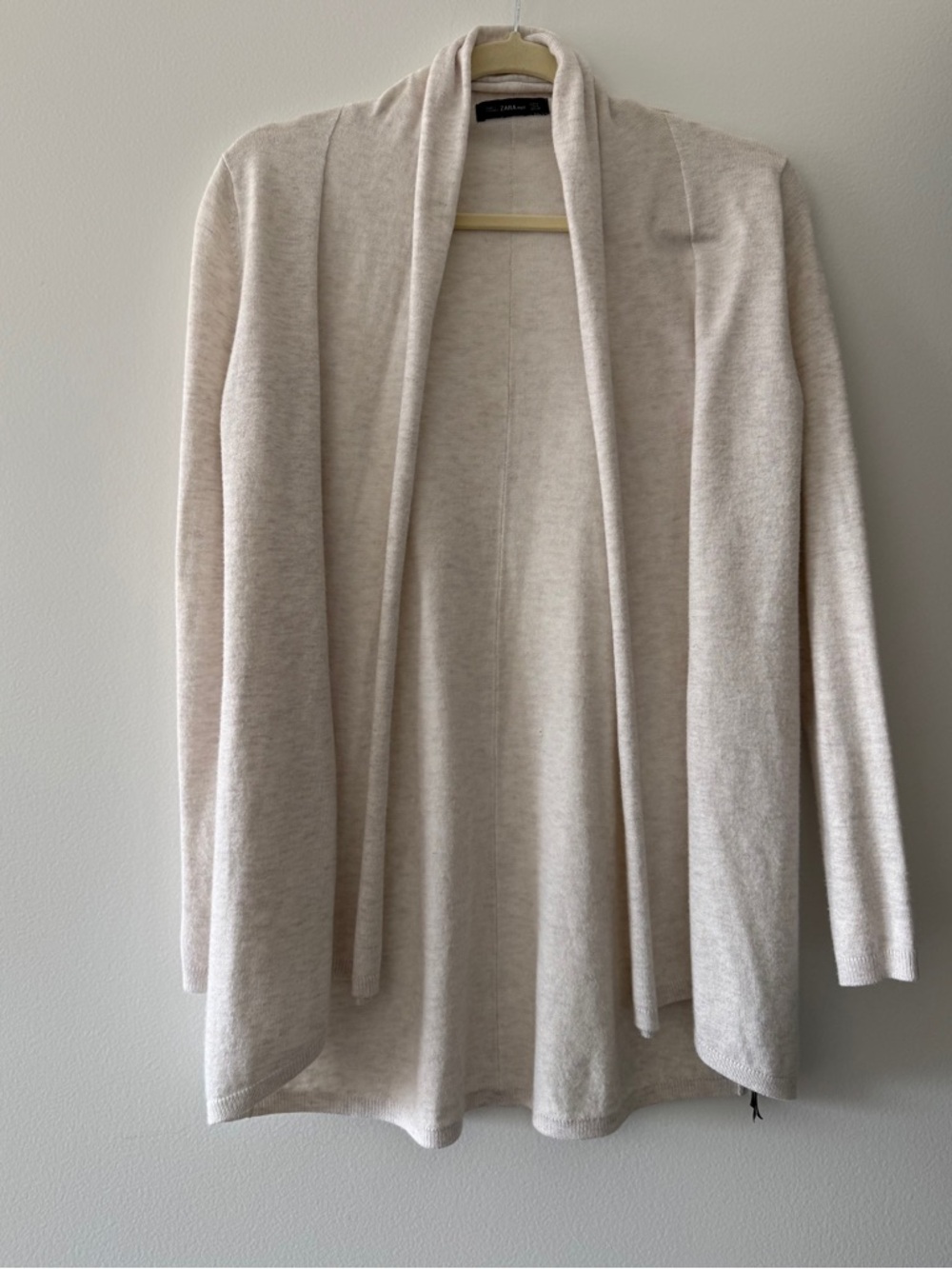 Zara Light Beige Open-Front Knit Cardigan With Soft Draped Shawl Collar, Sz.M